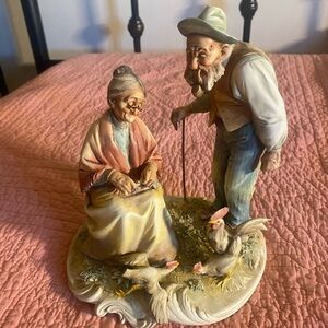 Vintage Figurine “Golden Years” Elderly Couple with Chickens, Italian, numbered